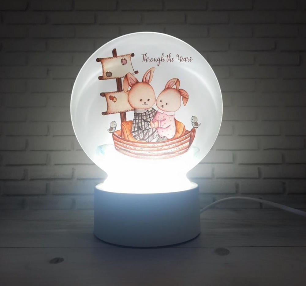  Lampu tidur akrilik  night light acrylic bunny on the boat